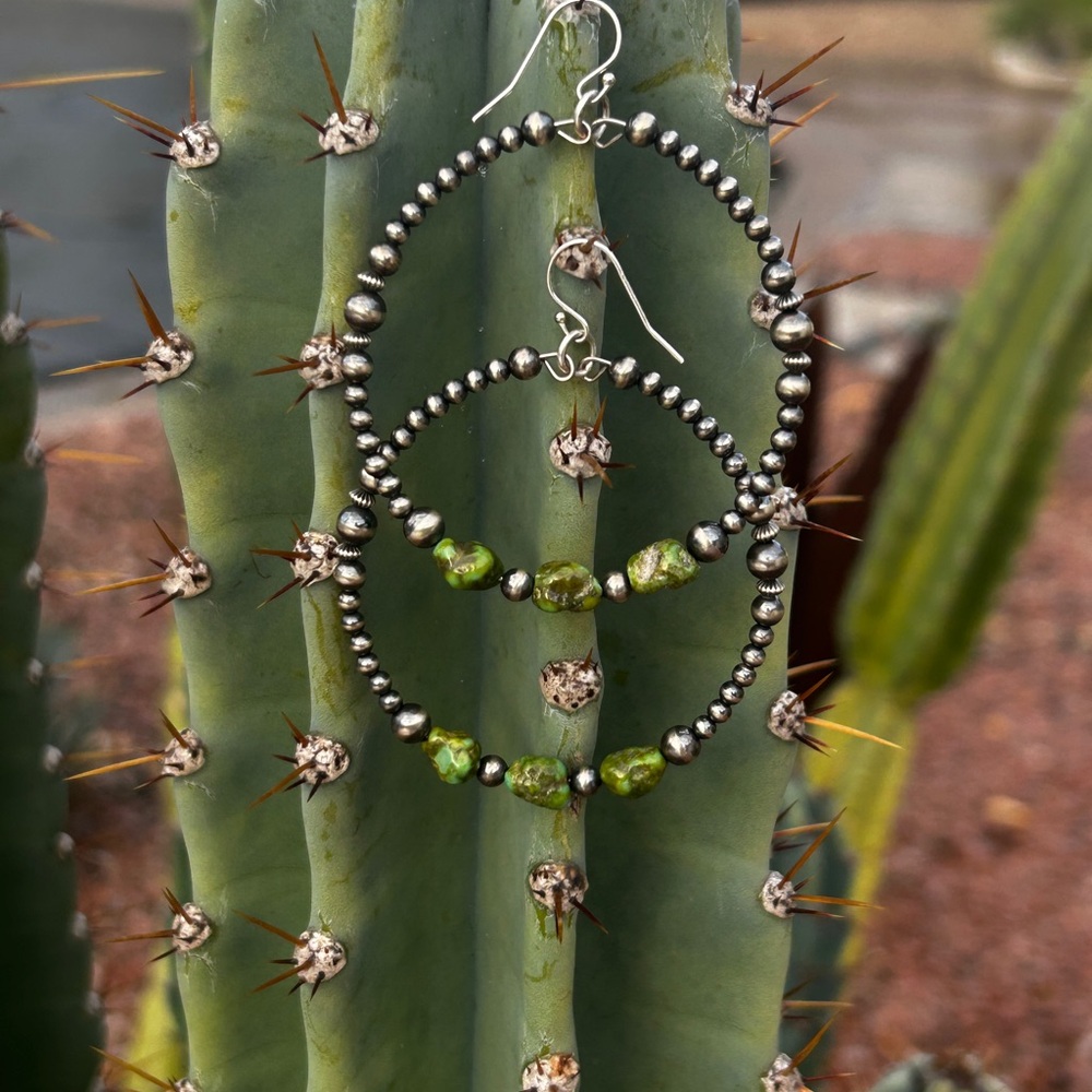 SOLD Large Sonoran Gold Turquoise Sterling Silver Navajo Pearl Hoop Earrings